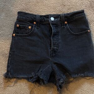 Levi’s Black Frayed Hem Denim Shorts